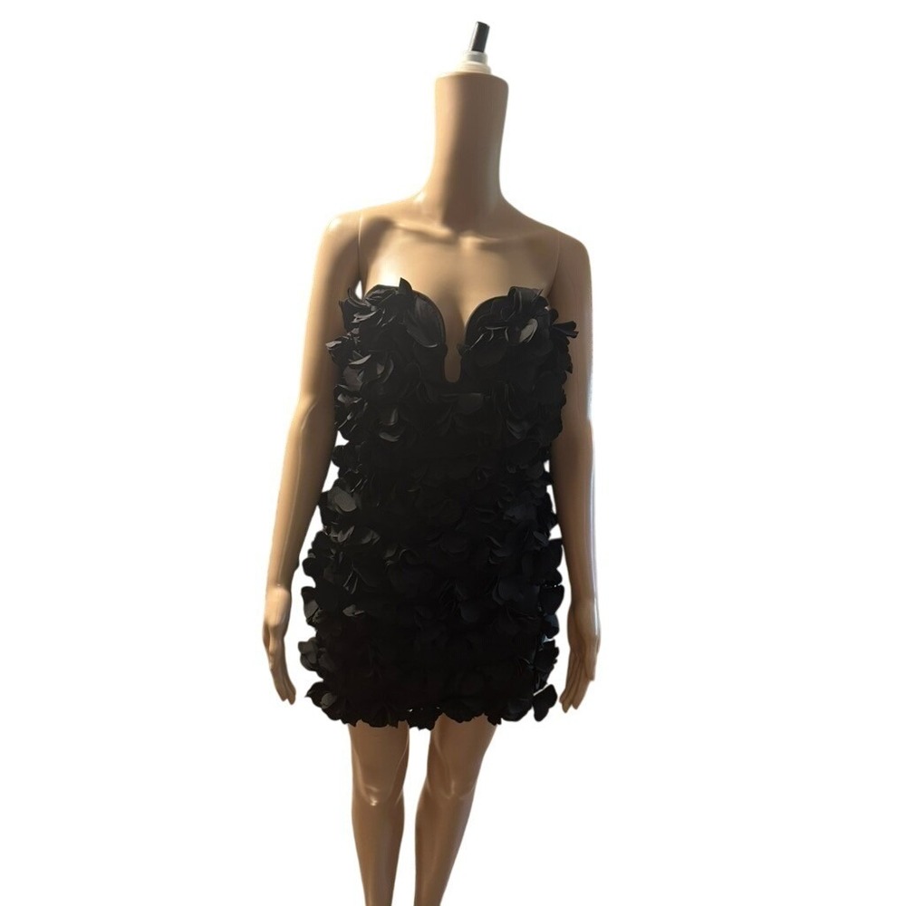 NovaLuxe Black Floral Petal Strapless Mini‎ Dress Party Cocktail XS NWT